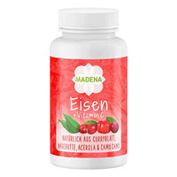 Produktbild von MADENA Eisen mit Vitamin C hochdosiert aus Curryblatt und Hagebutte Acerola Camu Camu 120 Kapseln