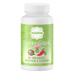 Madena LeberGlück Leber Komplex mit Mariendistel, Artischocke, Löwenzahn, CDP Cholin, Schisandra, Reishi, Cordyceps und Vitamin B-Komplex, 100 Kapseln, vegan, laktosefrei, glutenfrei – Bild 1 von 1