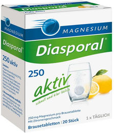 Magnesium Diasporal 250 Aktiv Brausetabletten mit Magnesiumcitrat, 20 Stück, vegan, zuckerfrei, glutenfrei und laktosefrei – Bild 1 von 1