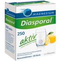 Produktbild von Magnesium Diasporal 250 Aktiv Brausetabletten mit Magnesiumcitrat, 20 Stück, vegan, zuckerfrei, glutenfrei und laktosefrei
