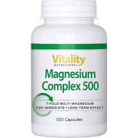 Produktbild von Magnesium Komplex 500 Vitality Nutritionals mit 7 Magnesiumverbindungen Kapseln für Sportler