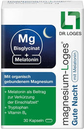 Magnesium-Loges Gute Nacht mit Melatonin und Magnesiumbisglycinat Kapseln vegan 30 Stück – Bild 1 von 4