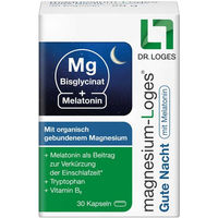 Produktbild von Magnesium-Loges Gute Nacht mit Melatonin und Magnesiumbisglycinat Kapseln vegan 30 Stück