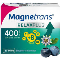 Produktbild von Magnetrans Relax+ Granulat Sticks Blaubeere 400 mg 50 Stück vegan zuckerfrei glutenfrei laktosefrei