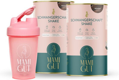 MamiGut Schwangerschaft Monatspaket mit Shaker Pulver für Schwangere und Stillende vegetarisch und glutenfrei – Bild 1 von 3