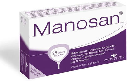 Manosan D-Mannose Kautabletten 2000 mg mit Biotin, Riboflavin, Vitamin C, Zink und Selen, laktosefrei und glutenfrei – Bild 1 von 4