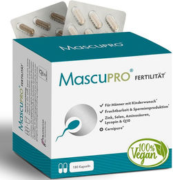 MascuPRO Fertilität Vitamine für Männer mit Folsäure und Aminosäuren Vegan 180 Kapseln – Bild 1 von 3