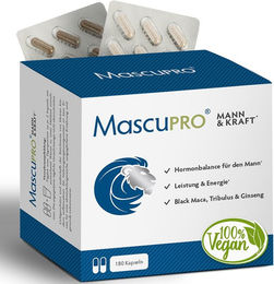 MascuPRO Mann & Kraft Kapseln mit schwarzem Maca und Tribulus vegan 180 Stück – Bild 1 von 3