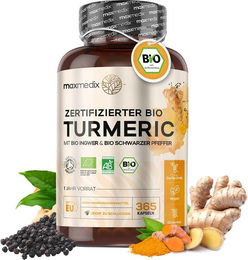 maxmedix Bio Kurkuma Kapseln Vegan und Ohne Zusatzstoffe 365 Stück – Bild 1 von 2