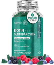maxmedix Biotin Haar-Vitamine Gummibärchen vegetarisch glutenfrei laktosefrei ohne Gelatine 120 Stück – Bild 1 von 3