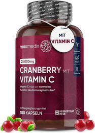 maxmedix Cranberry mit Vitamin C Ascorbinsäure Kapseln vegan glutenfrei laktosefrei 180 Stück – Bild 1 von 4