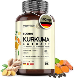 maxmedix Kurkuma Extrakt standardisiert vegan glutenfrei laktosefrei 180 Kapseln – Bild 1 von 2