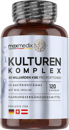 maxmedix Probiotika Kulturen Komplex Kapseln für Erwachsene vegan laktosefrei glutenfrei ohne Zusatzstoffe 120 Stück – Bild 1 von 2
