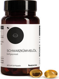 Medicom Schwarzkümmelöl Kapseln pflanzlicher Ursprung glutenfrei laktosefrei 60 Stück – Bild 1 von 4