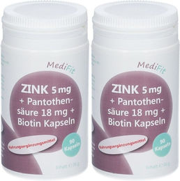 MediFit Zink 5 mg mit Pantothensäure und Biotin Gluconat Kapseln 180 Stück – Bild 1 von 1