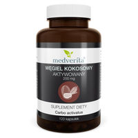 Produktbild von Medverita Kokosnuss Aktivkohle 200 mg Kapseln 120 Stück ohne Zusatzstoffe