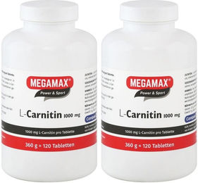 MEGAMAX L-Carnitin 1000 mg Tabletten vegan laktosefrei glutenfrei 120 Stück – Bild 1 von 1