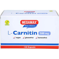 Produktbild von MEGAMAX L-Carnitin 500 mg Kapseln 120 Stück vegan laktosefrei glutenfrei