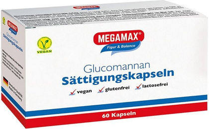 Megamax Sättigungskapseln mit Glucomannan, laktosefrei und glutenfrei, 60 Kapseln – Bild 1 von 1