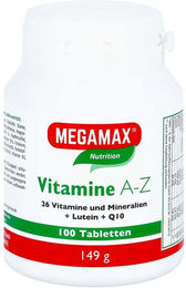 MEGAMAX Vitamine A-Z mit Q10 und Lutein Tabletten 100 Stück für Sportler und Senioren – Bild 1 von 1