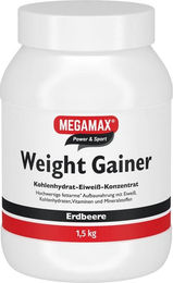 MEGAMAX Weight Gainer Erdbeere Pulver zuckerfrei 1500 g – Bild 1 von 2