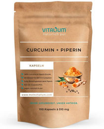 meinVitalium Curcumin und Piperin Extrakt Kapseln hochdosiert vegan 100 Stück – Bild 1 von 3