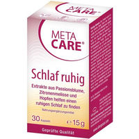 Produktbild von META-CARE Schlaf ruhig Kapseln mit Passionsblume, Zitronenmelisse, Hopfen und Melatonin vegan glutenfrei laktosefrei 30 Stück