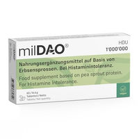 Produktbild von milDAO Hochaktive Diaminoxidase (DAO) Tabletten mit 1.000.000 HDU pro Tablette, 60 Stück, vegan und Halal-zertifiziert
