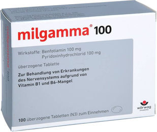 Milgamma Wörwag Pharma Benfotiamin und Vitamin B6 100 mg Tabletten zuckerfrei 100 Stück – Bild 1 von 1