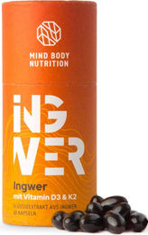 Mind Body Nutrition Ingwer Kapseln mit Vitamin D3 und K2 vegan 60 Kapseln – Bild 1 von 3