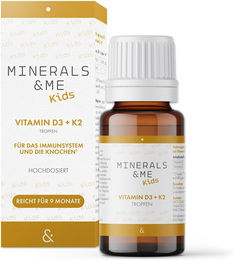 MINERALS & ME® Kids Vitamin D3 + K2 Tropfen vegan und zuckerfrei – Bild 1 von 1