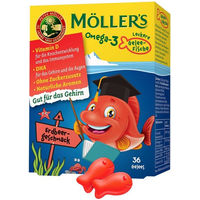 Produktbild von Möller's Omega-3 Gummis Erdbeere zuckerfrei für Kinder und Erwachsene 36 Stück