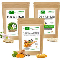 Produktbild von MoriVeda Brain Power Produktpaket mit Brahmi, Curcuma, Pepper, Vitamin D3, K2 und Magnesium in Kapseln, vegan, glutenfrei und laktosefrei