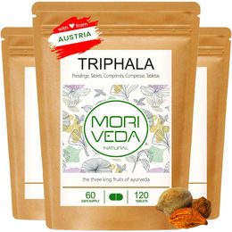Moriveda Triphala Tabletten mit Amla, Hiritaki und Bibhitaki 1000 mg vegan 360 Stück – Bild 1 von 3