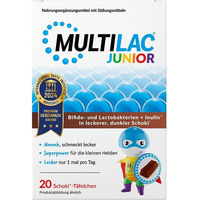 Produktbild von Multilac Darmsynbiotikum Junior Lutschtabletten von Unilab GmbH glutenfrei und laktosefrei für Kinder und Erwachsene 20 Stück