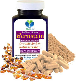 MultiLife Natur-Bernsteinpulver mit Bernsteinsäure, 120 Kapseln, vegetarisch und ohne Zusatzstoffe – Bild 1 von 4