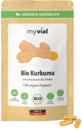 myvial Bio Kurkuma mit schwarzem Bio Pfeffer Komplex Kapseln Curcumin vegan und ohne Zusatzstoffe 120 Kapseln – Bild 1 von 1