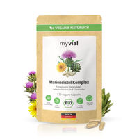 Produktbild von myvial Bio Mariendistel Komplex Kapseln mit Artischocke und Löwenzahn vegan 120 Stück 900 mg Tagesdosis