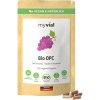 Produktbild von myvial Bio OPC Kapseln mit Traubenkern-, Aronia- und Acerolapulver vegan und ohne Zusatzstoffe 120 Kapseln