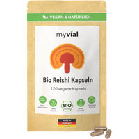 Produktbild von myvial Bio Reishi Kapseln mit Fruchtkörperpulver vegan und ohne Zusatzstoffe 120 Stück