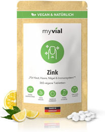 myvial Zink Tabletten 25 mg hochdosiert Zinkbisglycinat vegan ohne Zusatzstoffe 365 Stück – Bild 1 von 1