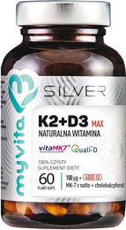 MyVita Zilver Puur K2 + D3 Forte Kapseln mit 100 mcg K2 und 4000 IE D3, 60 Kapseln, pflanzlicher Ursprung, ohne Zusatzstoffe – Bild 1 von 1