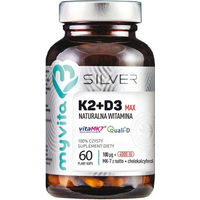 Produktbild von MyVita Zilver Puur K2 + D3 Forte Kapseln mit 100 mcg K2 und 4000 IE D3, 60 Kapseln, pflanzlicher Ursprung, ohne Zusatzstoffe