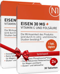 N1 Liposomale Eisentabletten mit 30 mg Eisen, Vitamin C und Folsäure, 60 Tabletten – Bild 1 von 3