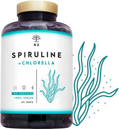 N2 Natural Nutrition Spirulina Chlorella Superfood-Mischung Kapseln vegan glutenfrei laktosefrei 180 Stück – Bild 1 von 3