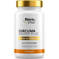 Produktbild von NaroVital Curcuma Ingwer Plus Hochdosiert mit Kurkuma, Curcumin, Piperin, Gerstengras und Zink, 90 Kapseln, vegan, glutenfrei und laktosefrei
