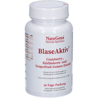 Produktbild von NatuGena Blase Aktiv Kapseln mit Cranberry-Extrakt, Vitamin B2 und Biotin, vegan, 60 Kapseln