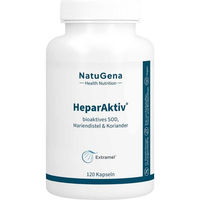 Produktbild von NatuGena HeparAktiv Kapseln mit Superoxiddismutase SOD, Mariendistel, Koriander, Spirulina und Chlorella 120 Kapseln