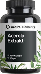 natural elements Acerola Extrakt und Vitamin C Kapseln 180 Stück mit 660 mg Acerola Extrakt und 165 mg Vitamin C pro Kapsel – Bild 1 von 3