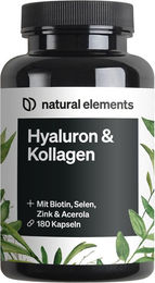 natural elements Beauty-Kollagen-Kombi Hyaluronsäure Kollagen Komplex mit Biotin, Selen, Vitamin C und Bambusextrakt 180 Kapseln – Bild 1 von 3